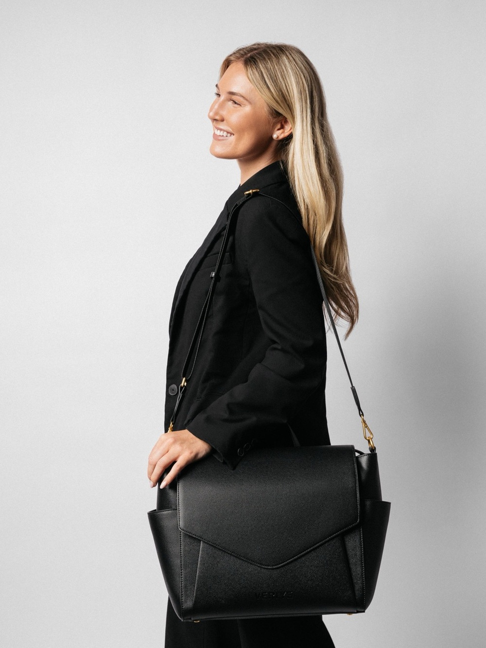 NWT -Black Structured Leather Verlye Bag